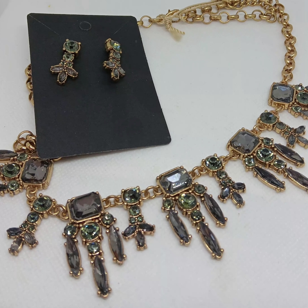 IMAN Grey Crystal Art Deco Earring & Necklace Set